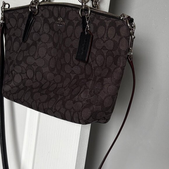 COACH Kelsey Black Monogram Canvas Satchel - Picture 4 of 11